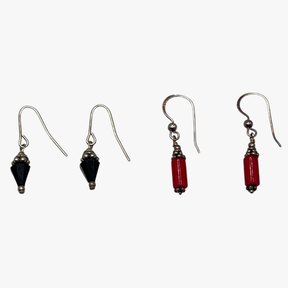 Lot Dangle Earrings Red Black Spike Silver Tone Dainty Hooks Boho Drop Vintage - Picture 6 of 8